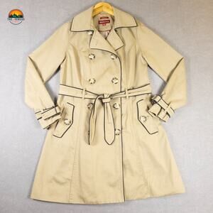 Merona Trench Coat Tan Double-Breasted Water Repellent Belted Women's Size Small